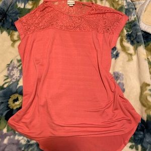 Coral cap sleeved loose blouse